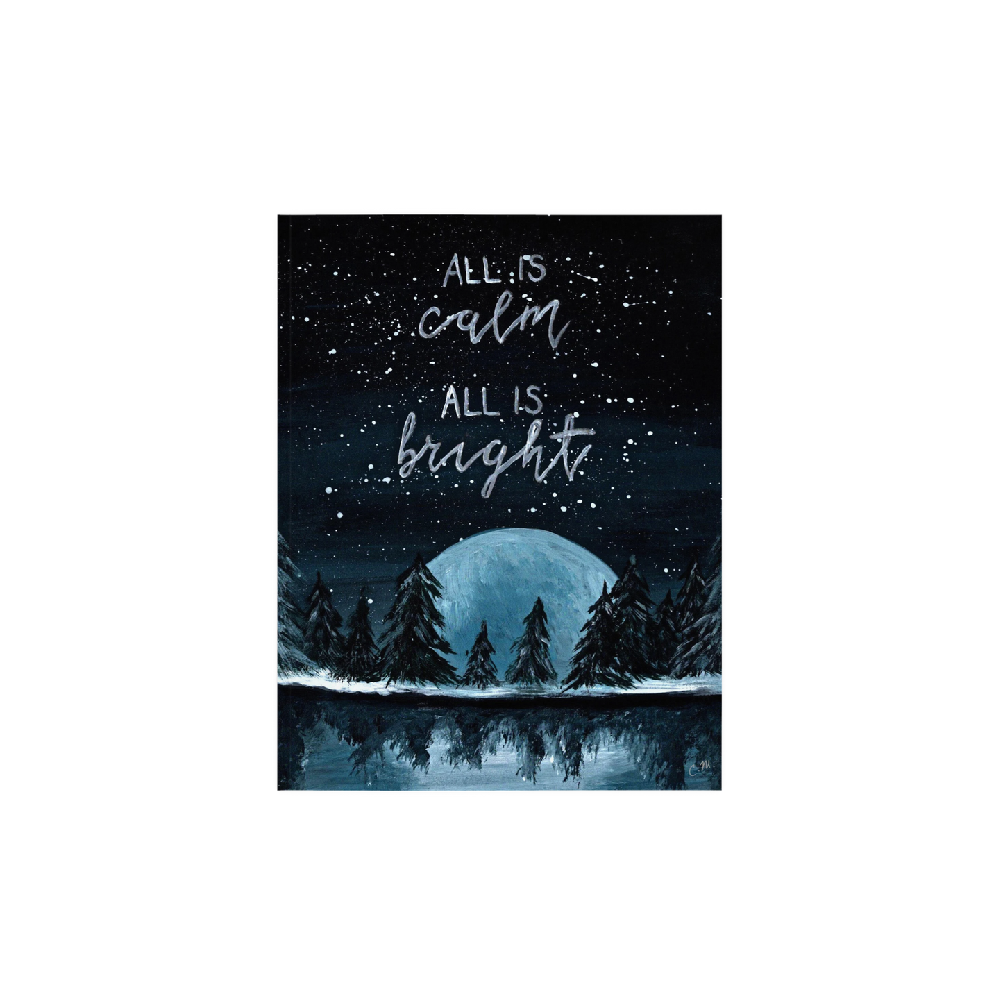 All is calm, All is bright, Silent night Christmas decor, Snowy woodland Christmas print, Christmas tree forest decor, Outdoorsy holiday art