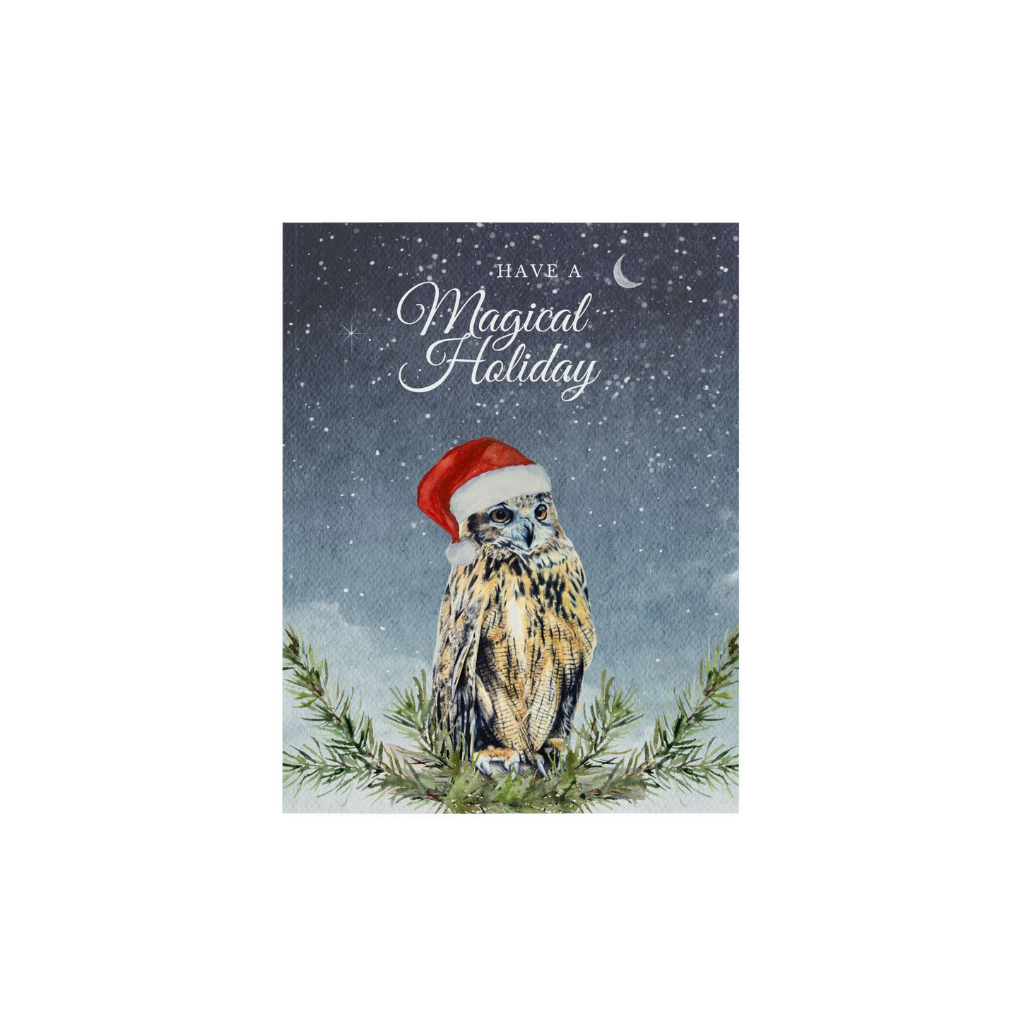 Have a Magical Holiday, Whimsical Owl Art, Art print on cardstock