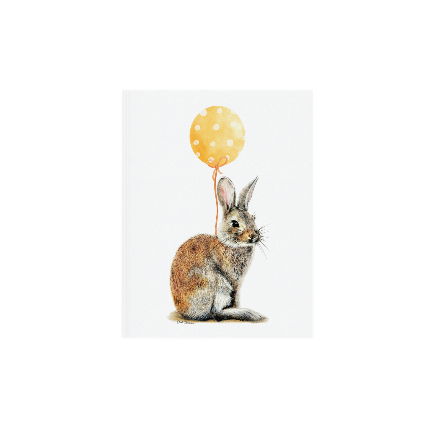 Bunny With Yellow Balloon, Woodland nursery art, Art print on cardstock