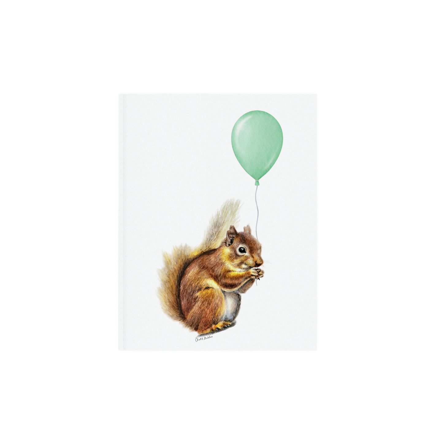Squirrel With Green Balloon, Woodland nursery art, Art print on cardstock