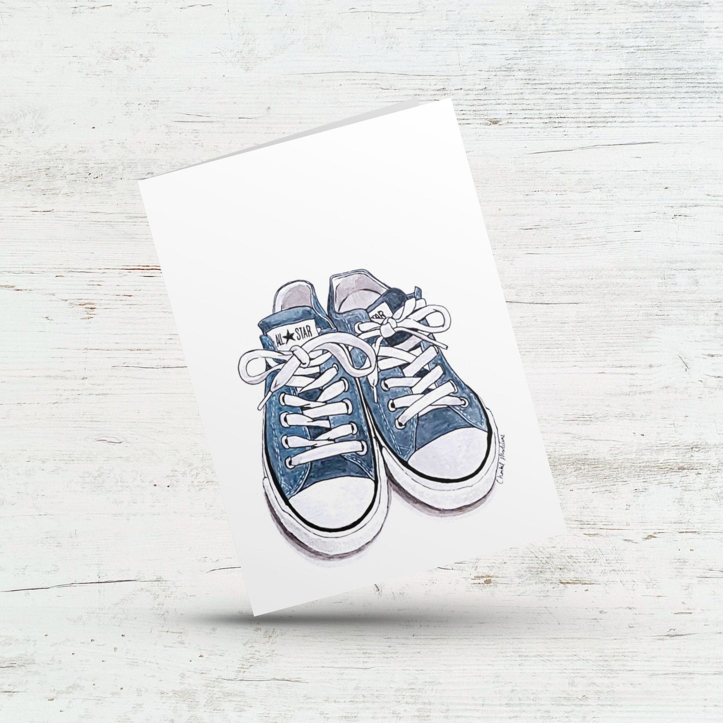 Blue sneaker trainers card, Shoe collector greeting card, Fashion illustration, Just because card for friend, Card for him, Card for her,