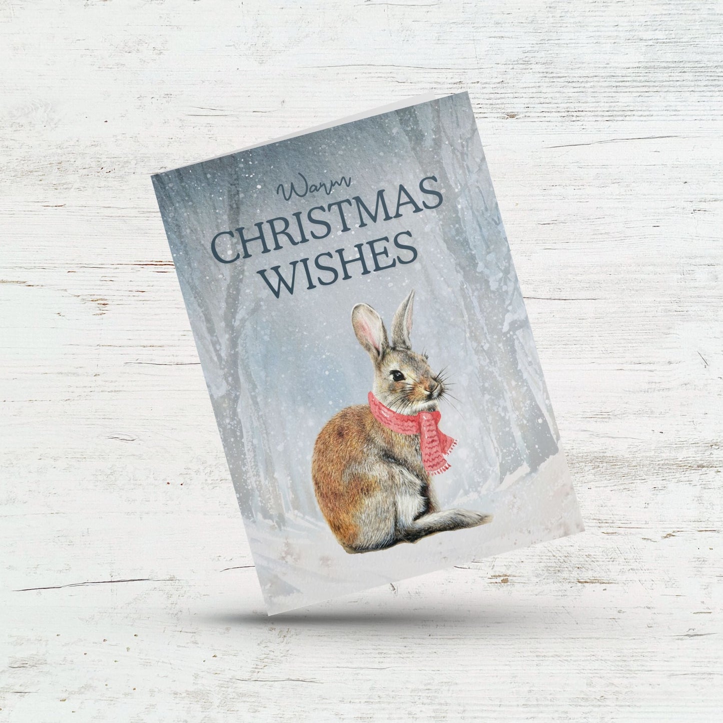 Warm Christmas wishes, Woodland bunny holiday card, Wildlife lover greeting card, Rabbit art, Cute animal card for mom, dad, teacher, friend
