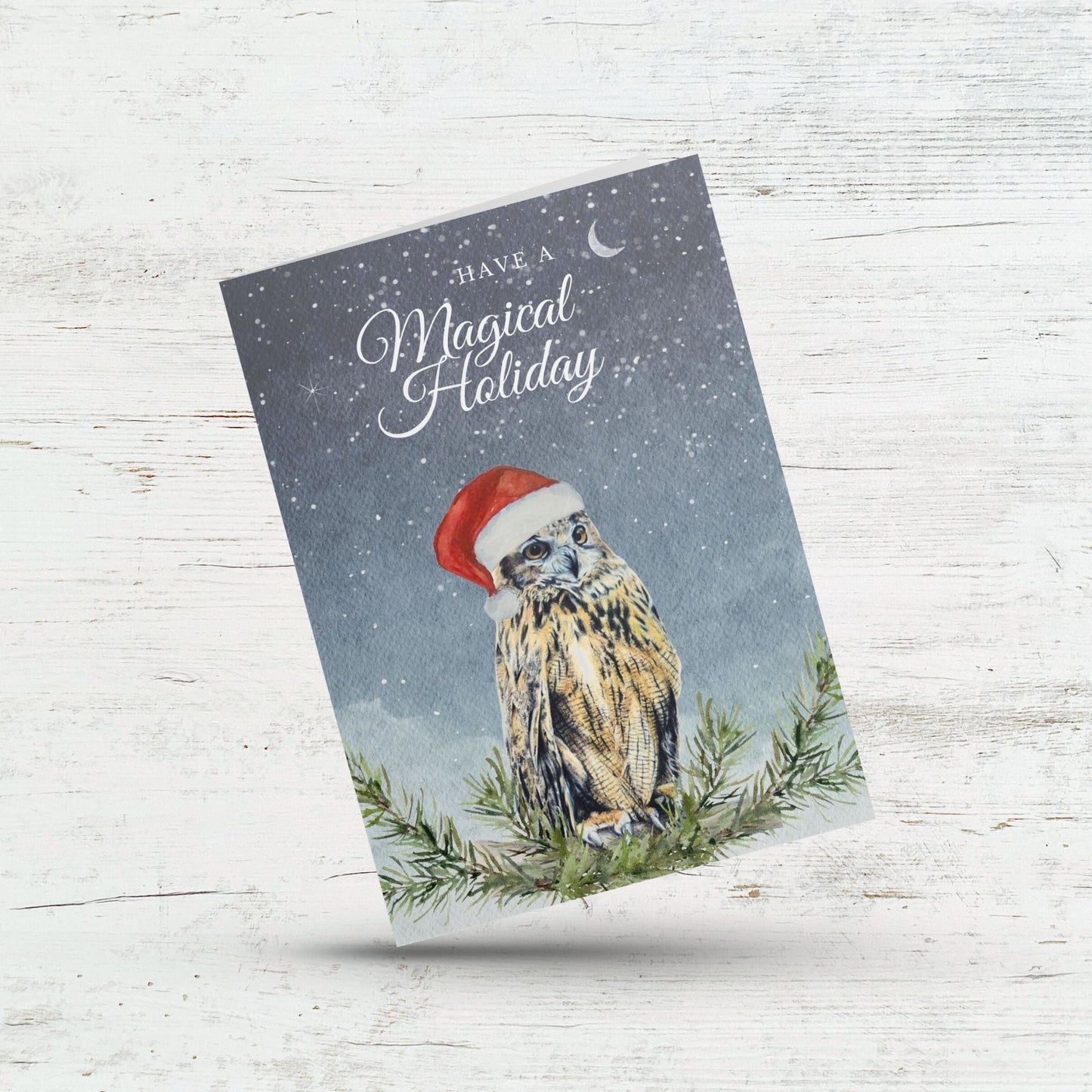 Have a magical holiday, Cute woodland owl Christmas card, Forest animal greeting, Witchy owl xmas, Stationary note card, Bird lover holiday