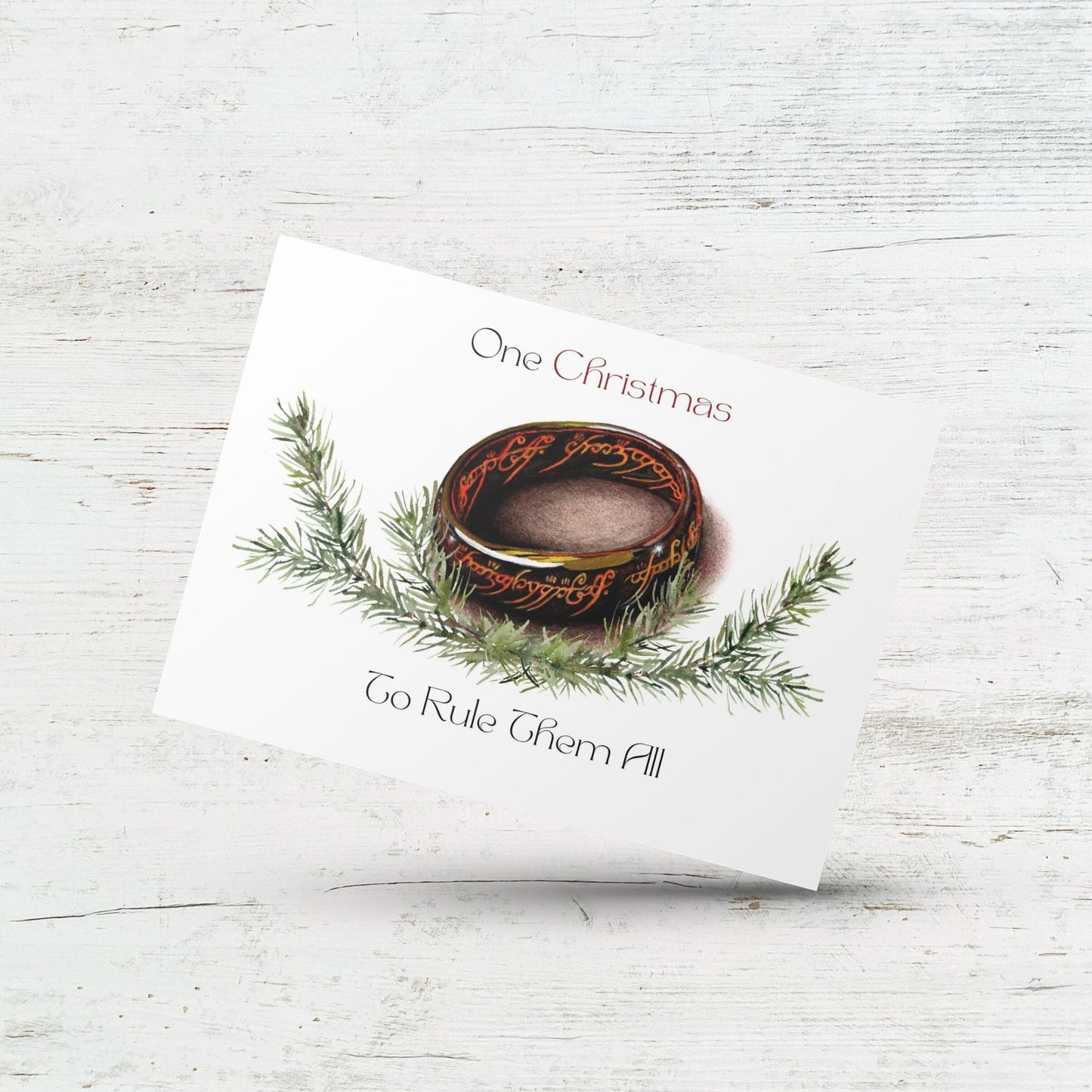 One Christmas to rule them all, Lord of the Rings Holiday card, LOTR fan art Christmas card, Card for nerds, Middle earth, One ring