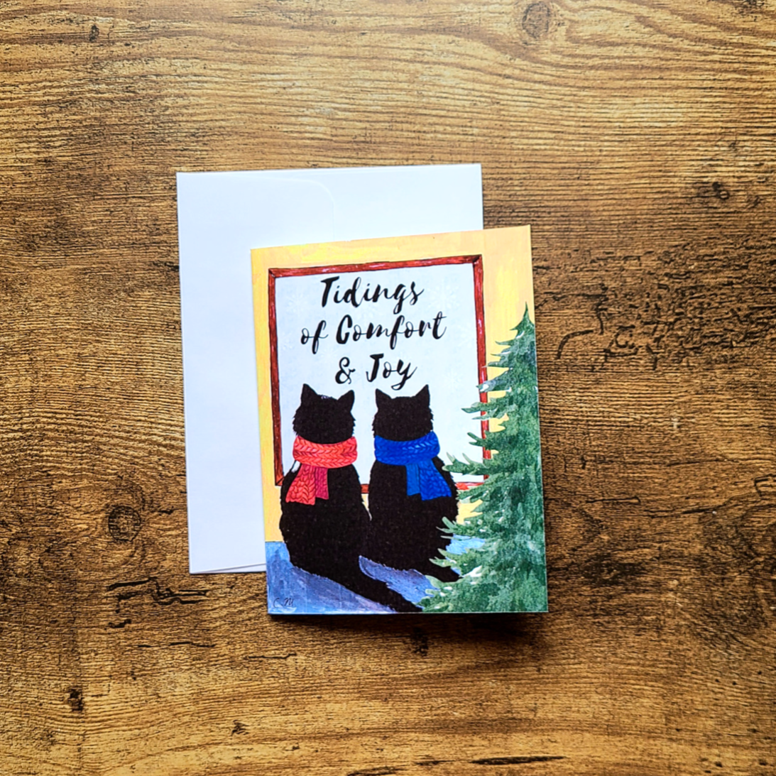 Tidings of comfort and joy, Cozy cats Christmas card, Cats in scarves Christmas card, Cute cat Holiday card, Cat lover card, Meowy Christmas