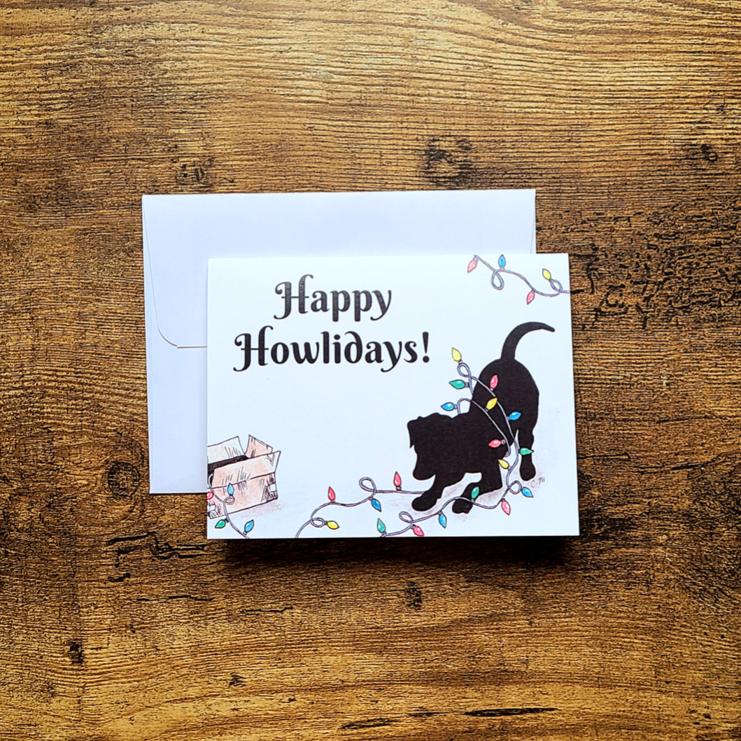 Happy Howlidays, Black lab Christmas card, Cute dog Christmas card, Happy Holidays card, Merry Christmas card, Festive dog card, black dog