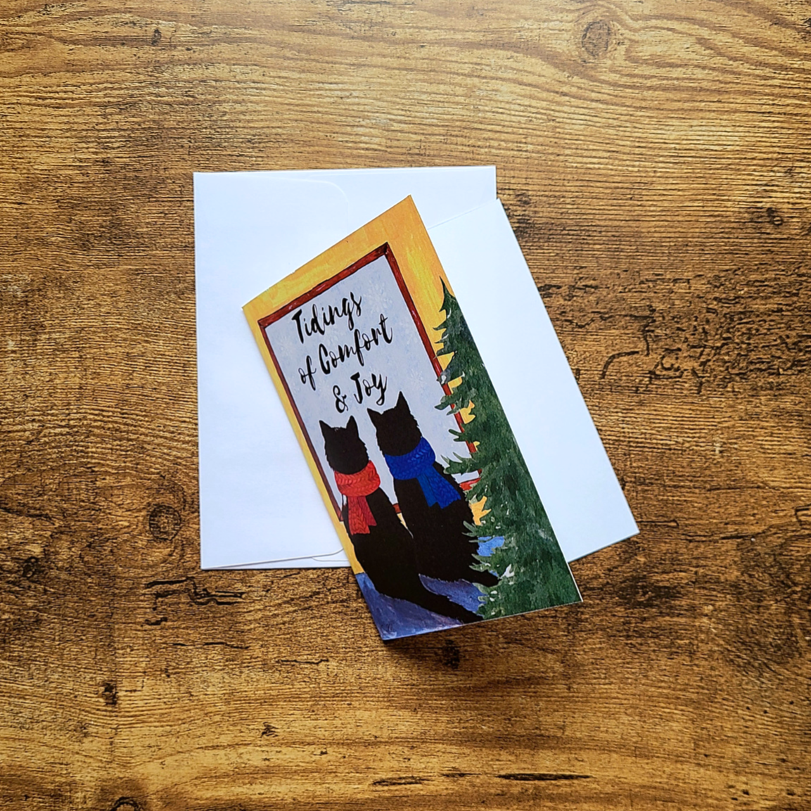 Tidings of comfort and joy, Cozy cats Christmas card, Cats in scarves Christmas card, Cute cat Holiday card, Cat lover card, Meowy Christmas