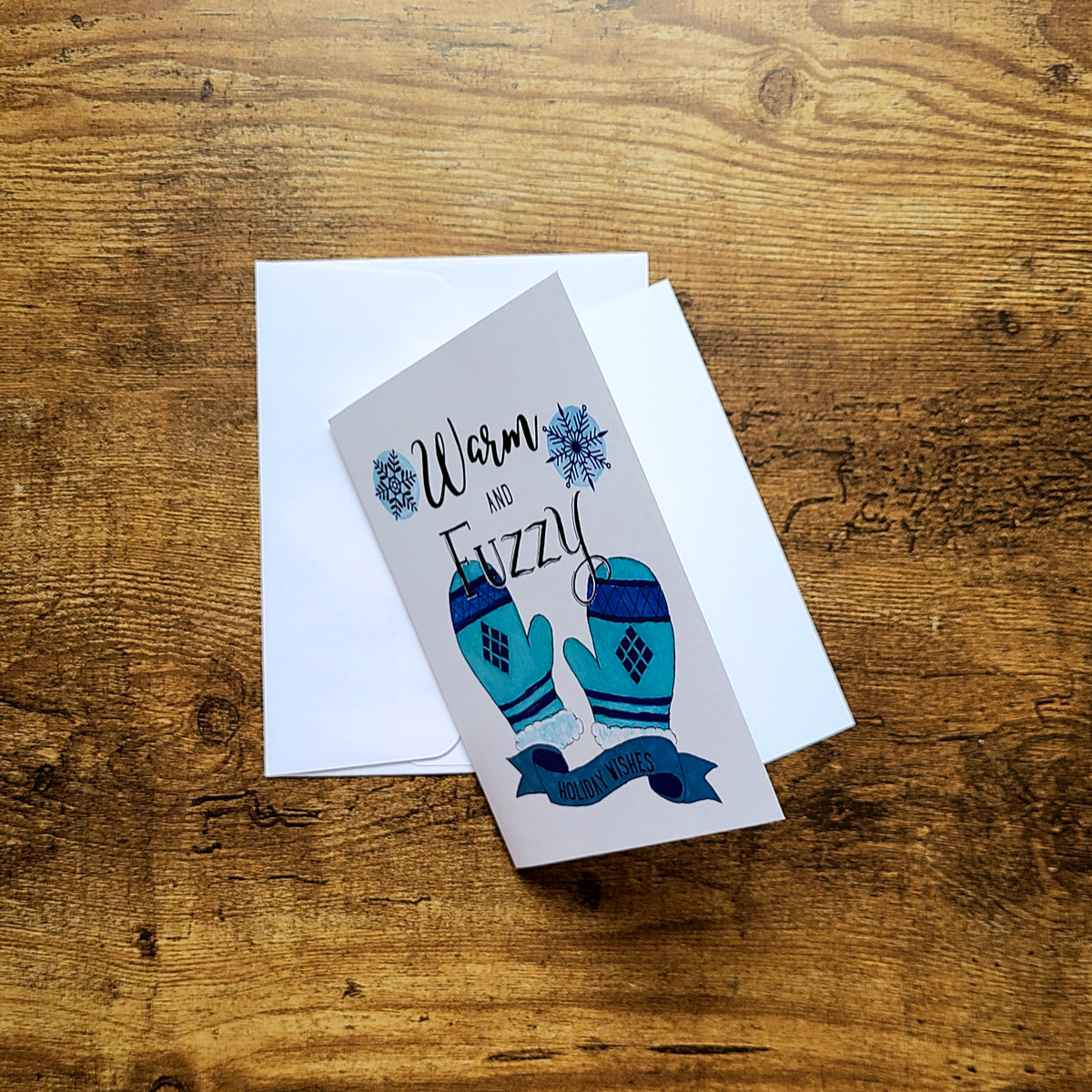 Warm and fuzzy Holiday wishes, Comfy mittens Christmas card, Cozy Holiday card, Warmest wishes, Cute Christmas card, Baby its cold outside