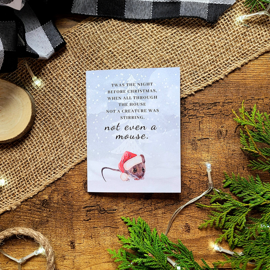 Mouse Christmas card, Twas the night before Christmas, Not a creature was stirring, Santa mouse card, Cute mouse holiday card, Festive mouse
