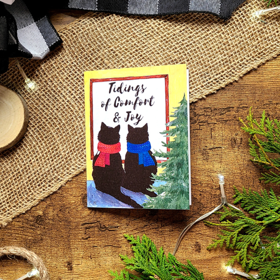 Tidings of comfort and joy, Cozy cats Christmas card, Cats in scarves Christmas card, Cute cat Holiday card, Cat lover card, Meowy Christmas