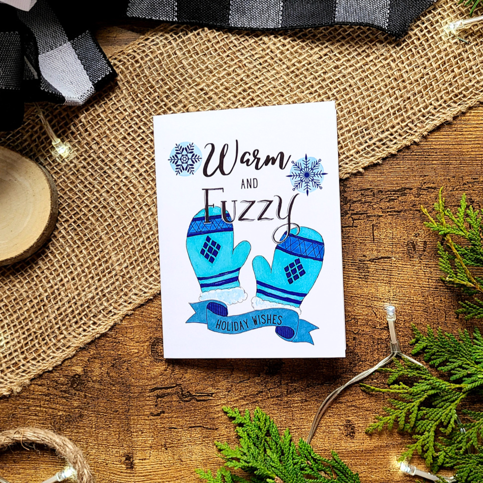 Warm and fuzzy Holiday wishes, Comfy mittens Christmas card, Cozy Holiday card, Warmest wishes, Cute Christmas card, Baby its cold outside