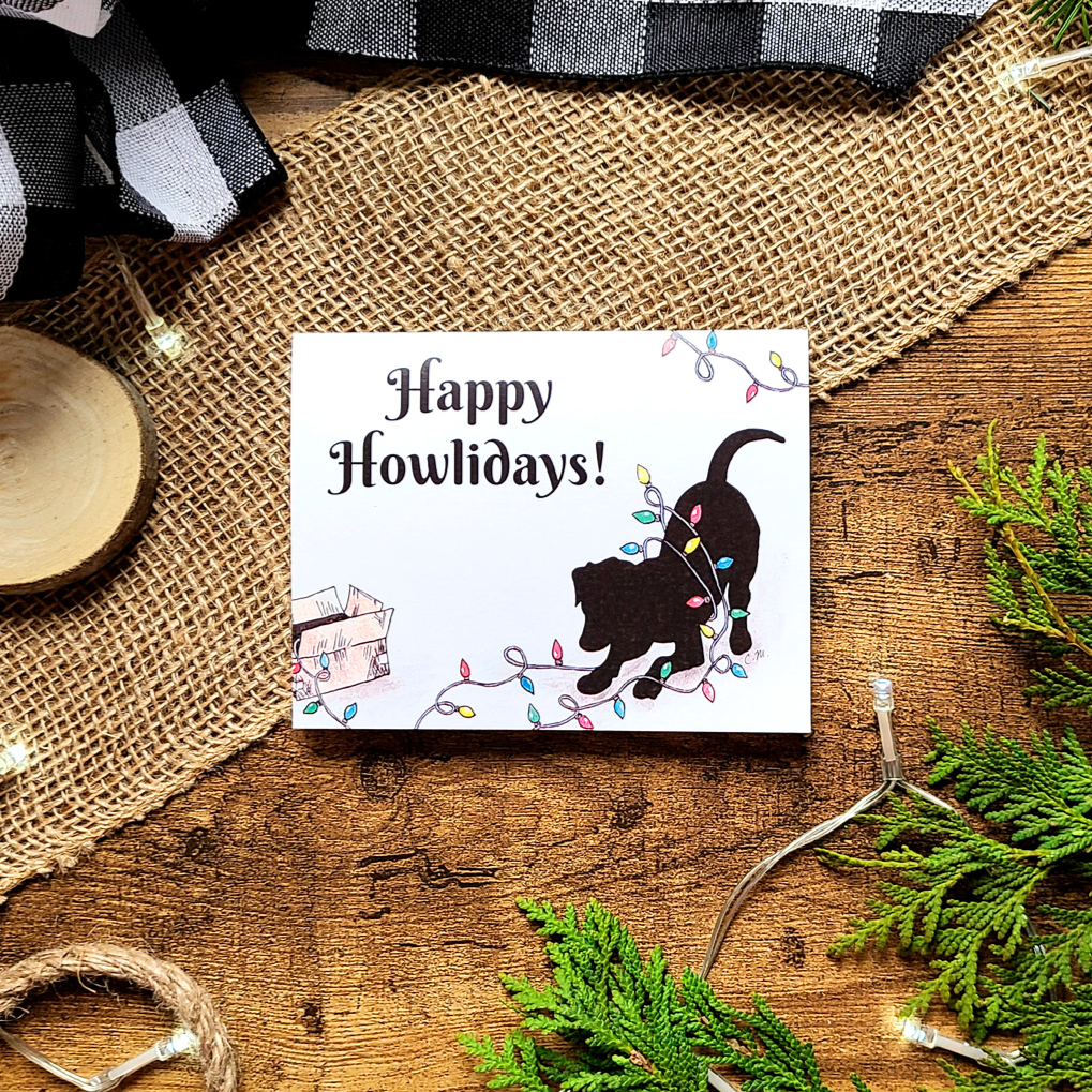 Happy Howlidays, Black lab Christmas card, Cute dog Christmas card, Happy Holidays card, Merry Christmas card, Festive dog card, black dog