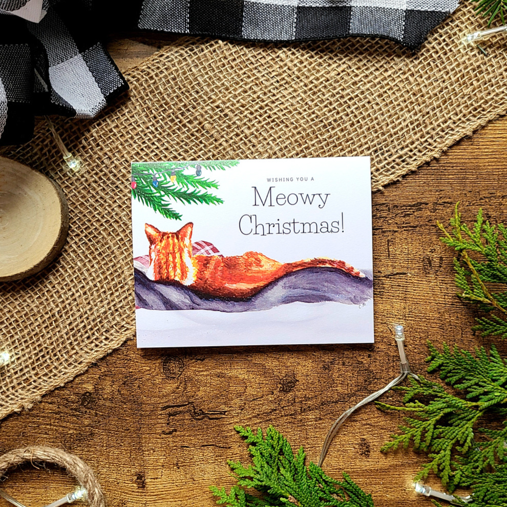 Meowy Christmas card, Ginger cat Christmas card, Cat Christmas card, Cute holiday card, Gift for cat lover, Cat lady meowy Christmas, Catmas