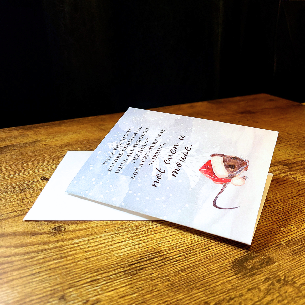Mouse Christmas card, Twas the night before Christmas, Not a creature was stirring, Santa mouse card, Cute mouse holiday card, Festive mouse