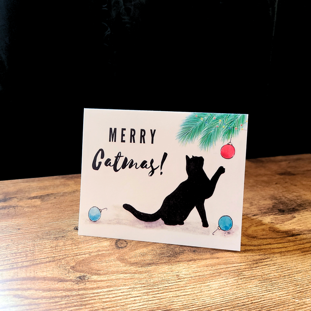 Merry catmas, Black cat Christmas card, Cute cat Holiday card, Cat lover Christmas greeting card, Meowy Christmas, Happy holidays, Cat pun