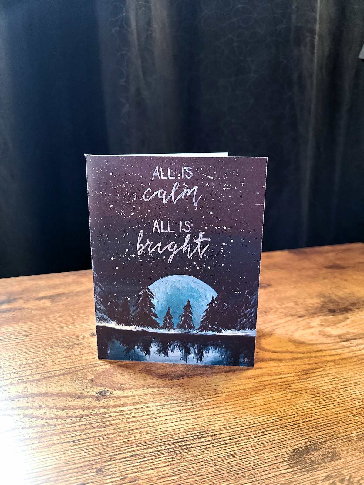 All is calm, All is bright, Silent night Christmas card, Snowy woodland Christmas card, Christmas tree forest card, Outdoorsy holiday card