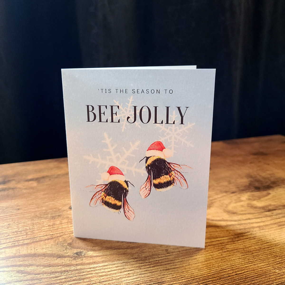 Bee Christmas card, Tis the season to bee jolly, Santa hat bees, Christmas bee, Hap-bee holidays, Cute funny Christmas card, Bee Merry,