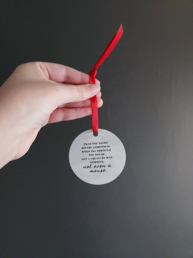 Mouse Christmas tree ornament, Holiday tree ornament, Woodland mouse ornament, Twas the night before Christmas ornament, Holiday home decor