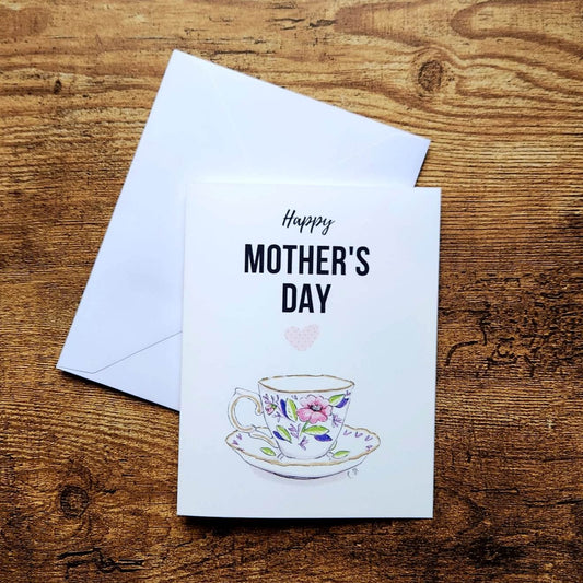 Tea lover mother's day card, Happy mother's day card, Floral tea cup card, Card for mom, Aunt, Sister, Pretty mother's day card for wife