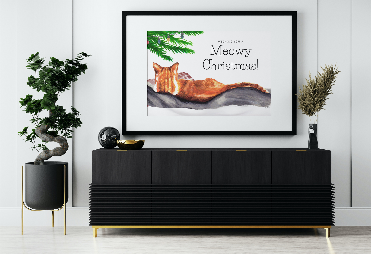 Meowy Christmas print, Ginger cat print, Cat Christmas decor, Cute holiday decor, Gift for cat lover, Cat lady meowy Christmas, Catmas
