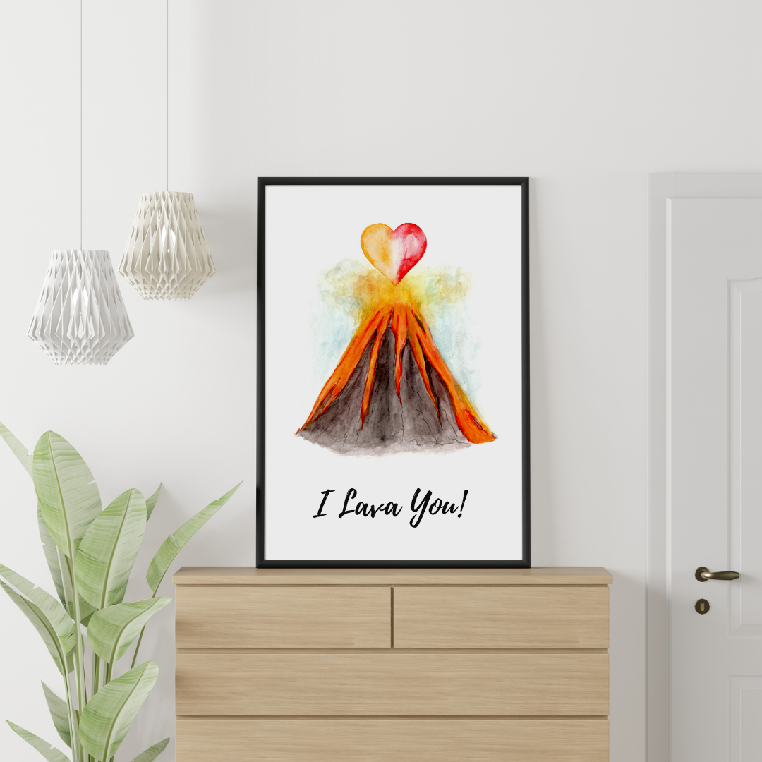 I lava you, Punny art, Anniversary gift, Nursery decor, Baby shower gift, Wedding gift, Cute wall decor, Gallery wall art, Volcano art print