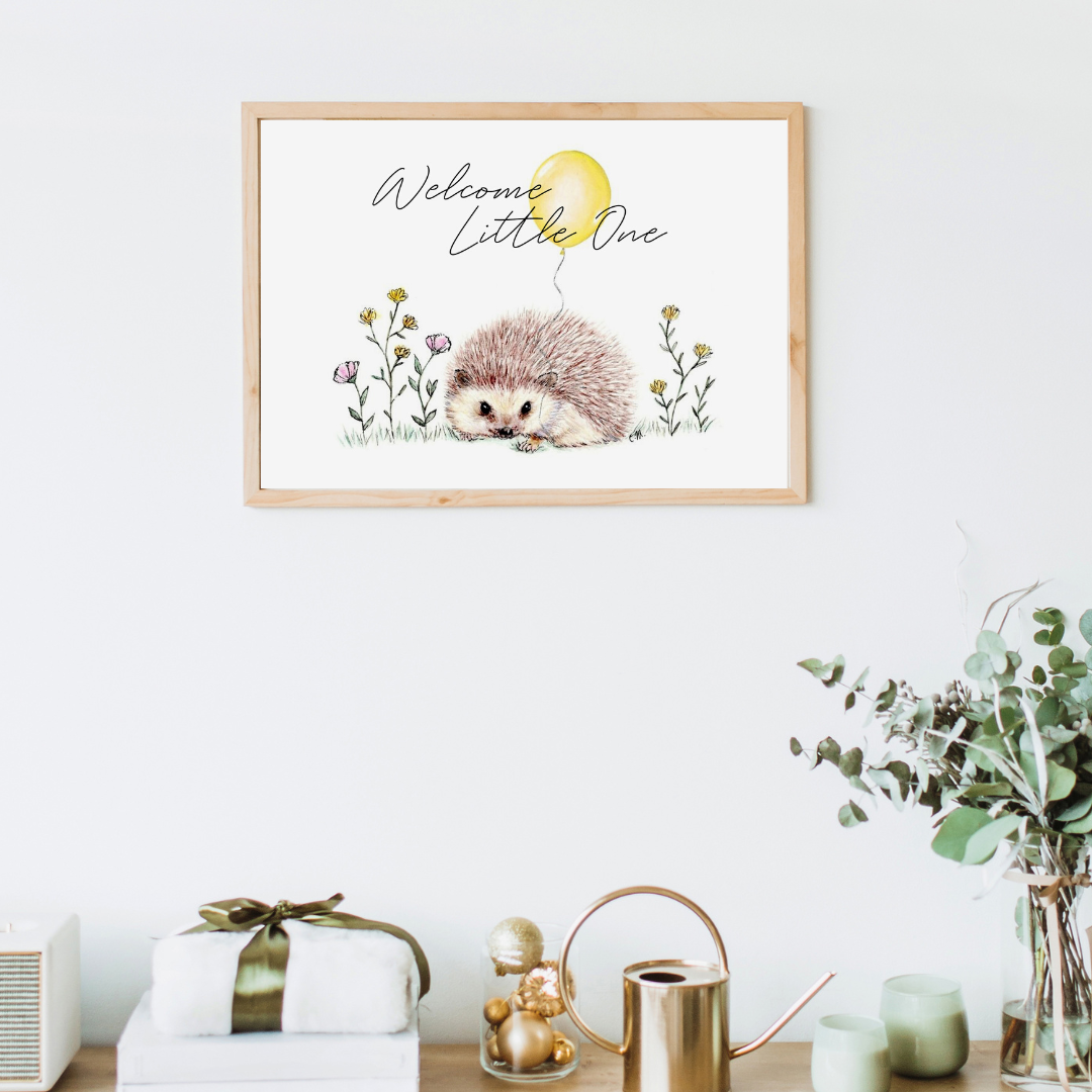 Welcome little one, Nursery art, Baby room decor, Cute animal art, Nursery gallery wall, New baby, Infant room decor, Art print, Hedgehog