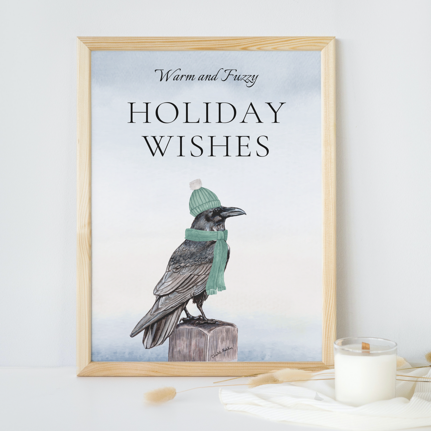 Raven Christmas decor, Warm and fuzzy holiday wishes, Festive crow, Holiday Raven Christmas decor, Cute animal Christmas decor, Gothic xmas