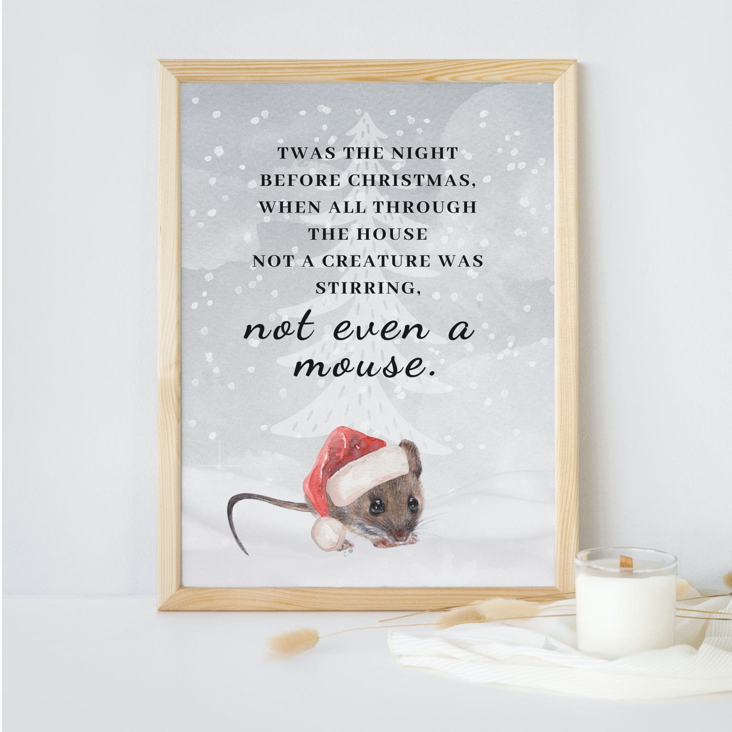Mouse Christmas decor, Twas the night before Christmas, Not a creature stirring, Santa mouse art, Cute mouse holiday decor, Festive mouse