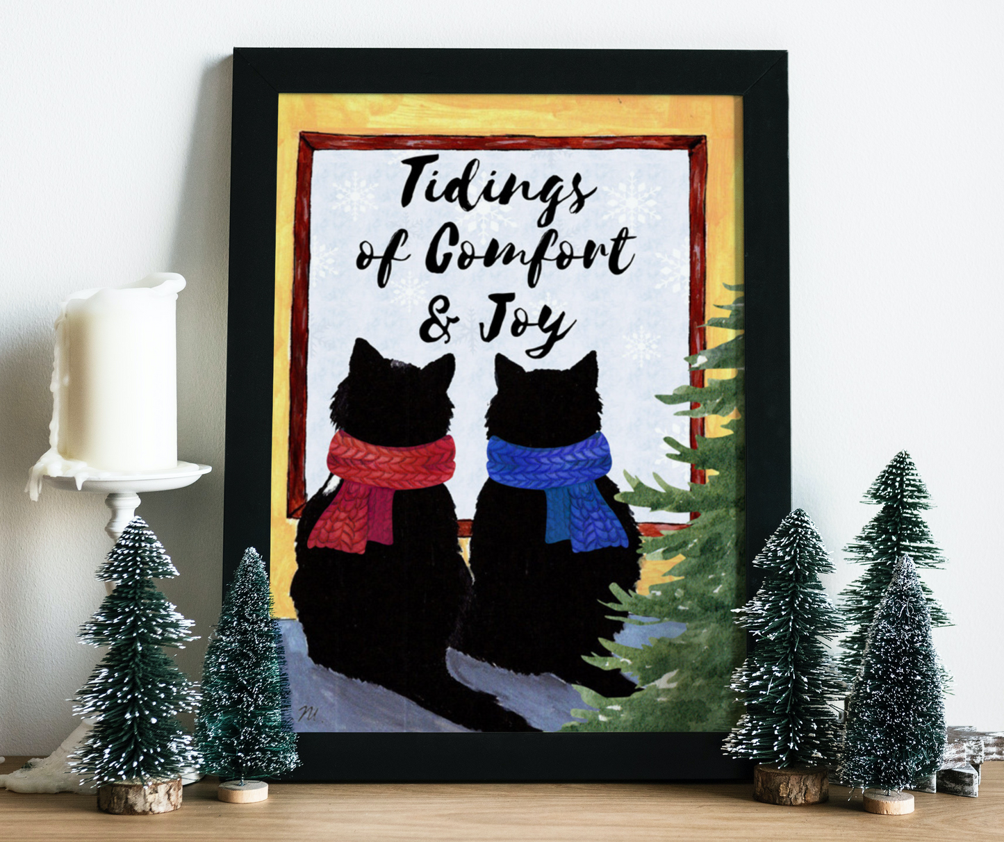 Tidings of comfort and joy, Cozy cats Christmas decor, Cats in scarves decor, Cute cat Holiday art, Cat lover gift, Meowy Christmas decor