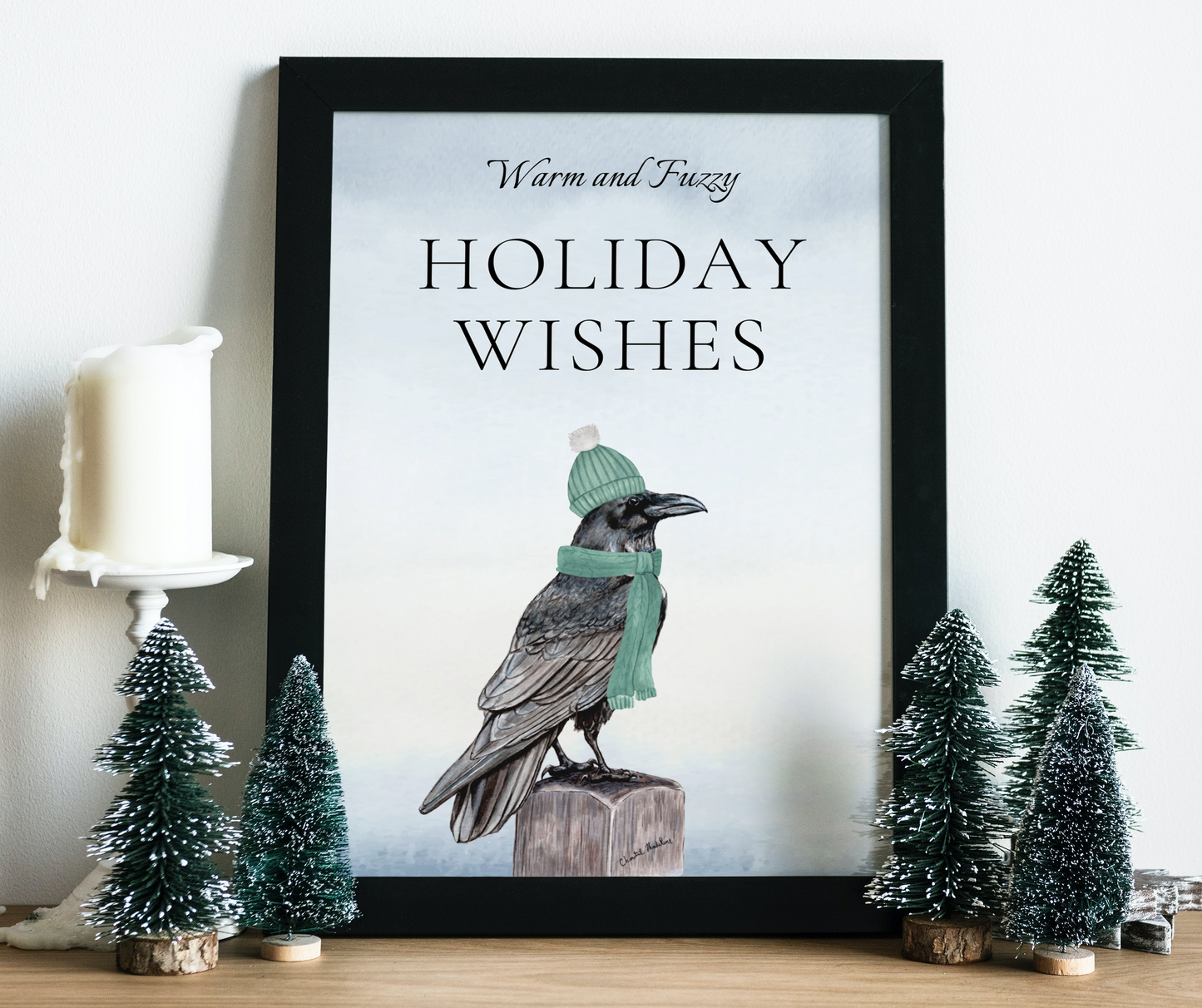 Raven Christmas decor, Warm and fuzzy holiday wishes, Festive crow, Holiday Raven Christmas decor, Cute animal Christmas decor, Gothic xmas