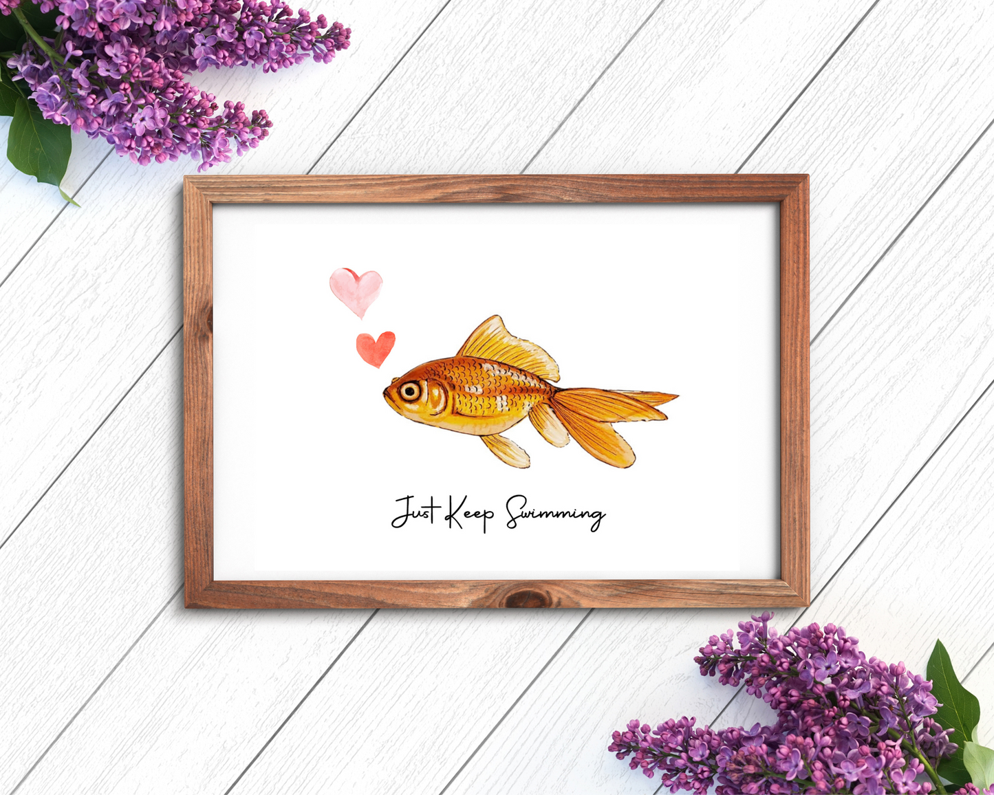 Just keep swimming, Art print, Living room decor, Home decor, Art for home, Fish pun, Cute artwork, Motivational art, Encouragement art