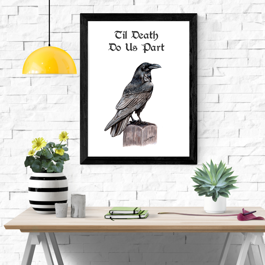 Til death do us part, Raven art print, Anniversary gift, Wedding gift, Gift for husband and wife, Gothic art, Bedroom decor, Living room art