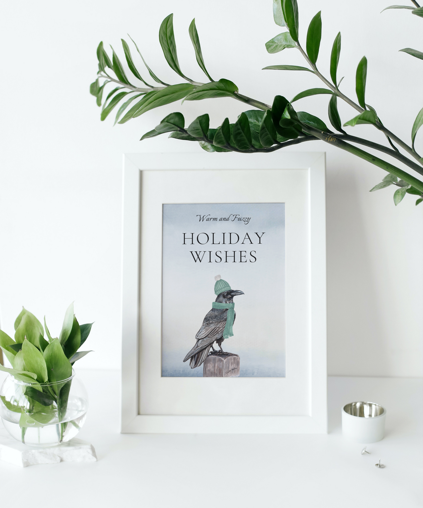Raven Christmas decor, Warm and fuzzy holiday wishes, Festive crow, Holiday Raven Christmas decor, Cute animal Christmas decor, Gothic xmas