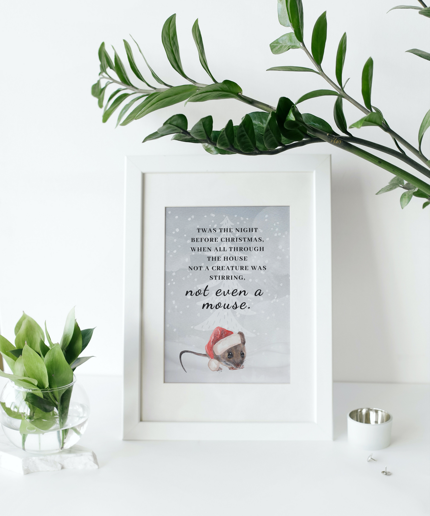 Mouse Christmas decor, Twas the night before Christmas, Not a creature stirring, Santa mouse art, Cute mouse holiday decor, Festive mouse