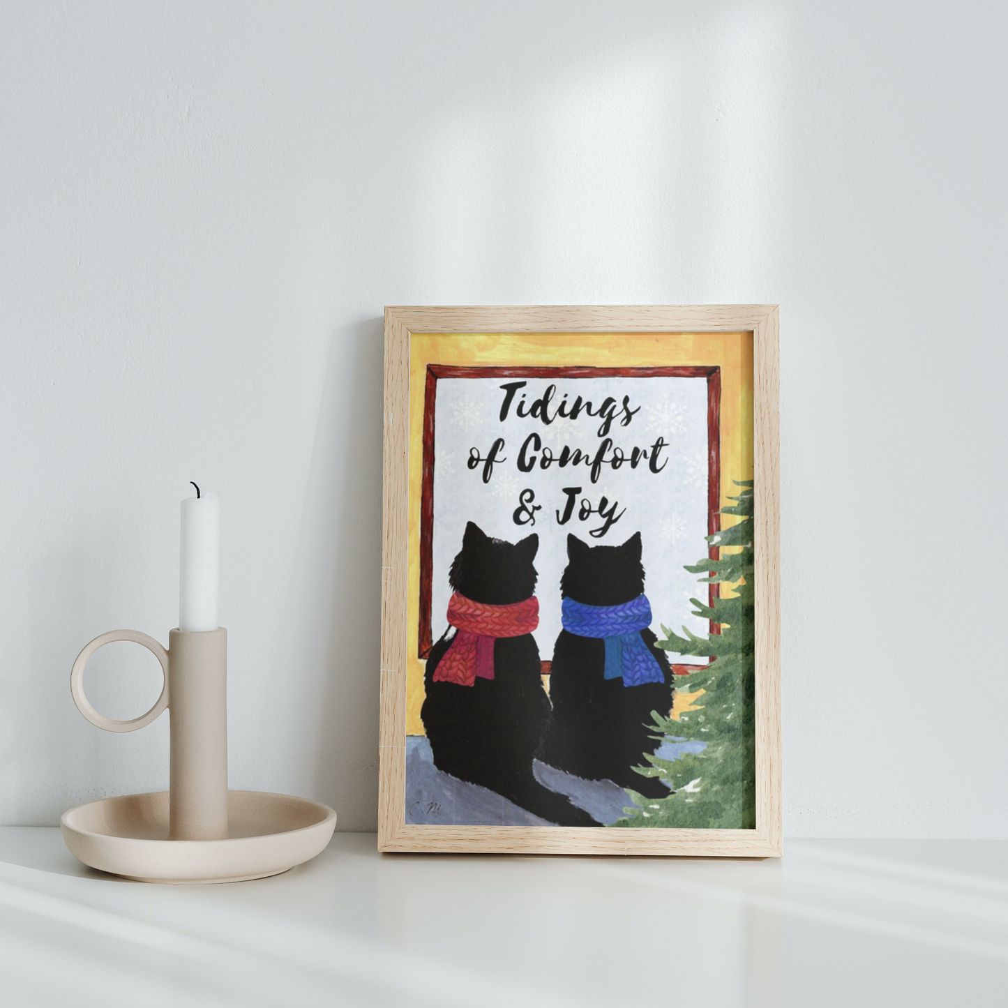 Tidings of comfort and joy, Cozy cats Christmas decor, Cats in scarves decor, Cute cat Holiday art, Cat lover gift, Meowy Christmas decor