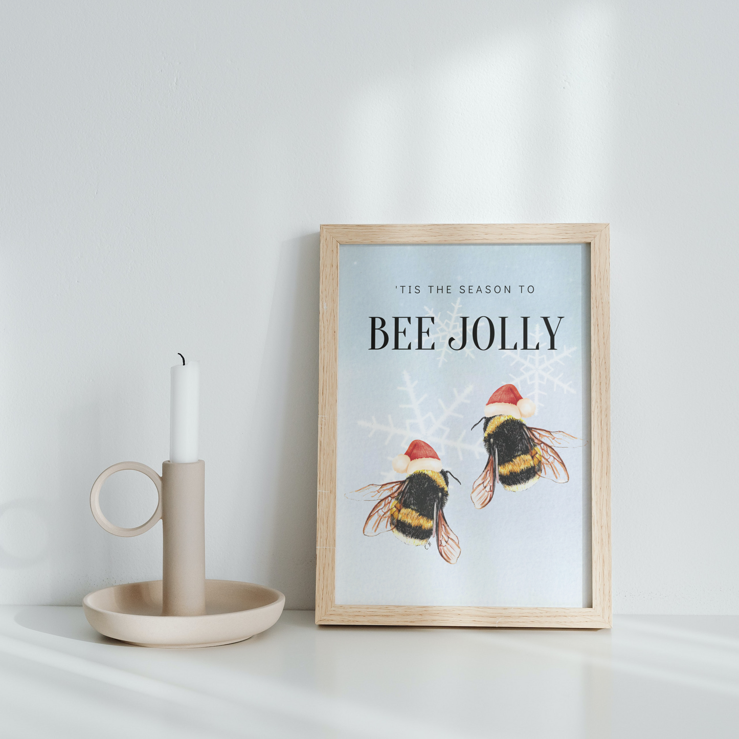 Bee Christmas decor, Tis the season to bee jolly, Santa hat bees, Christmas bee, Hap-bee holidays, Cute funny Christmas decor, Bee Merry art