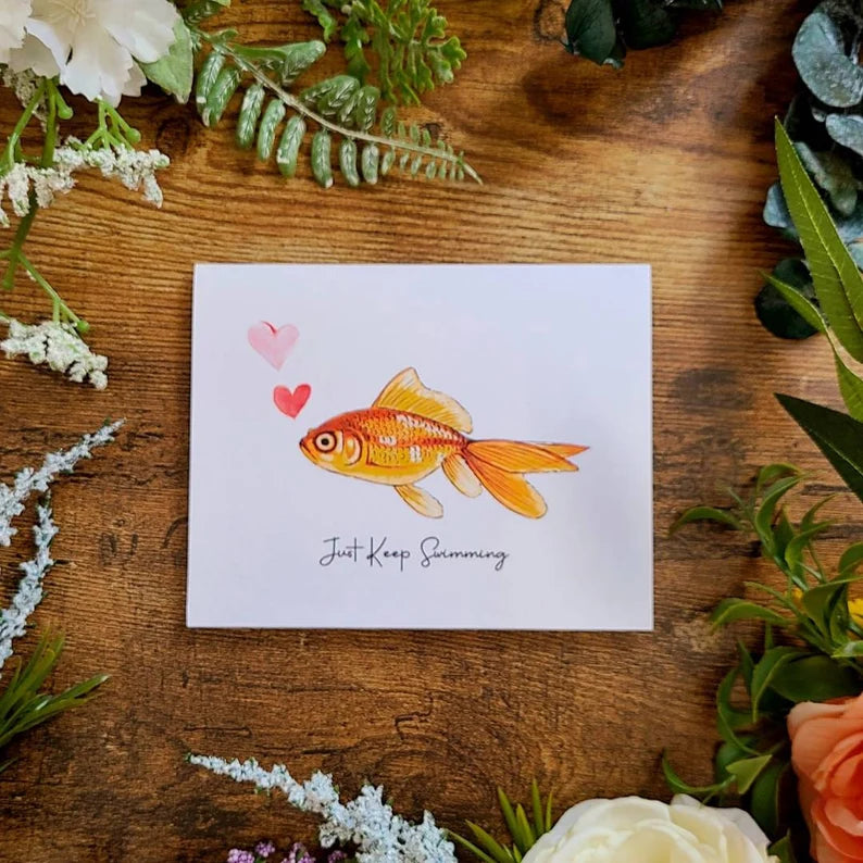 Just keep swimming card, Support card, Encouragement card, Positive card, Thinking of you, Mental wellness, Motivational card, Inspirational