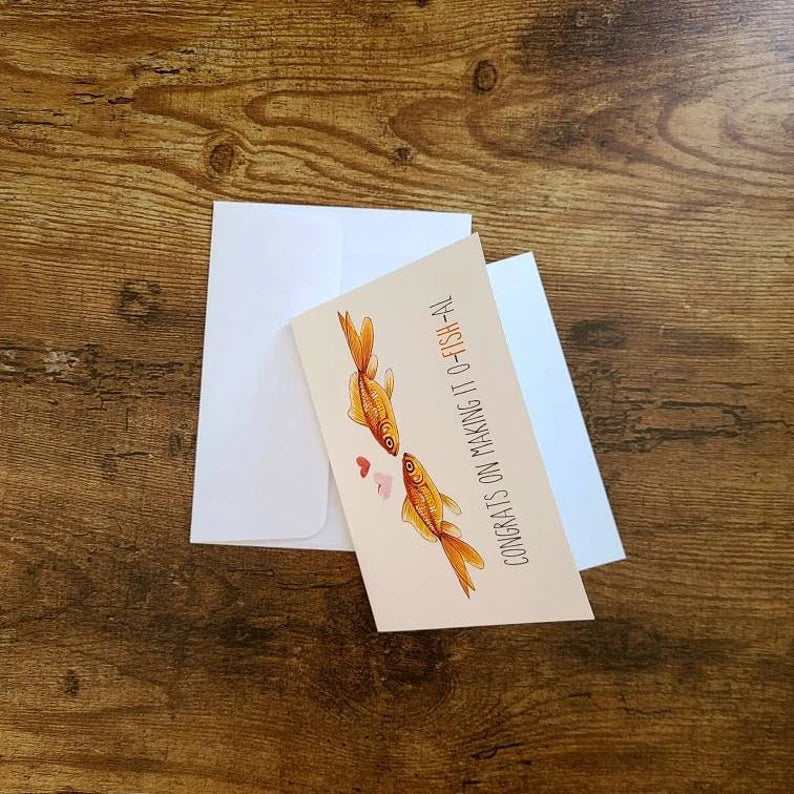 Congrats on making it O Fish al card, Cute wedding card, Fish pun card for couple, Funny Wedding card, Engagement card, Bride and Groom card