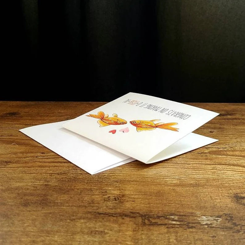 Congrats on making it O Fish al card, Cute wedding card, Fish pun card for couple, Funny Wedding card, Engagement card, Bride and Groom card