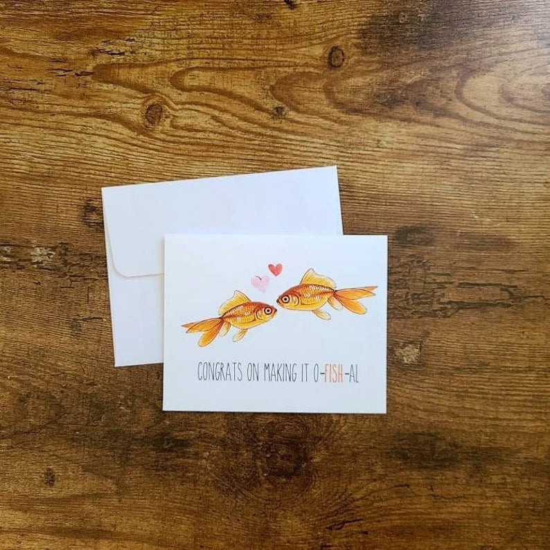 Congrats on making it O Fish al card, Cute wedding card, Fish pun card for couple, Funny Wedding card, Engagement card, Bride and Groom card