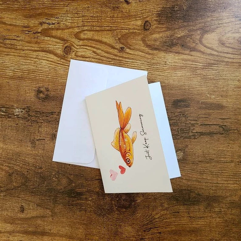 Just keep swimming card, Support card, Encouragement card, Positive card, Thinking of you, Mental wellness, Motivational card, Inspirational