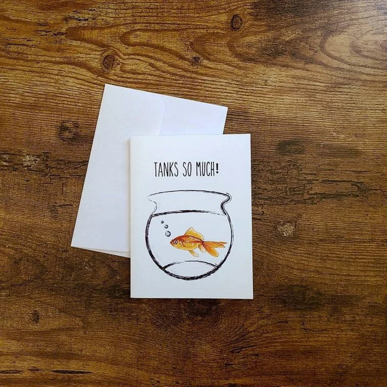Thank you card, Tanks so much, Fish pun thank you card, Funny thank you card, Appreciation card, Fish lover card, Grateful card, Huge thanks
