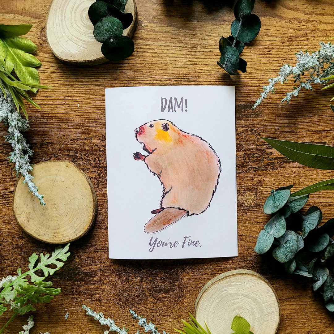 Dam you're fine beaver card, Birthday card funny humour greeting card, Love Valentine for partner or friend, Beaver pun anniversary, Punny