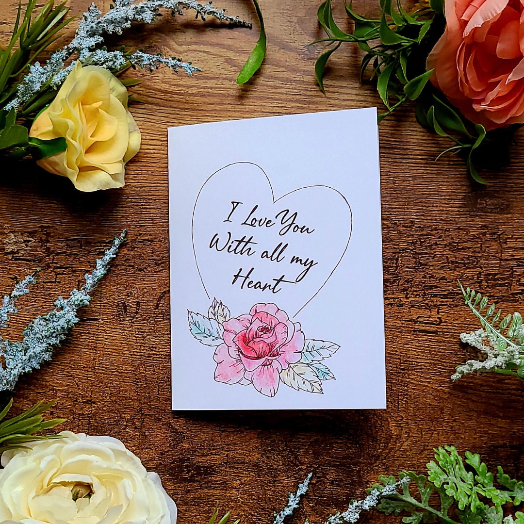Love card, I love you with all my heart card, Anniversary love card, Cute birthday card, Wedding card, Card for girlfriend, Romantic card