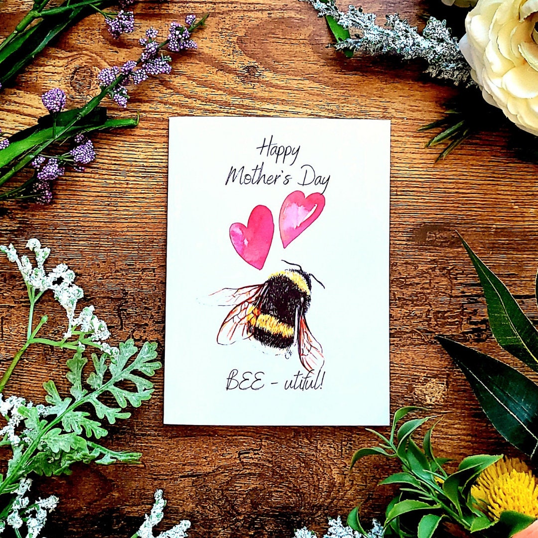 Happy Mother's Day bee-utiful, Beautiful card for mom, Mother's Day card, Wife Mother's day card, Bee pun card, Cute bee card, Appreciation