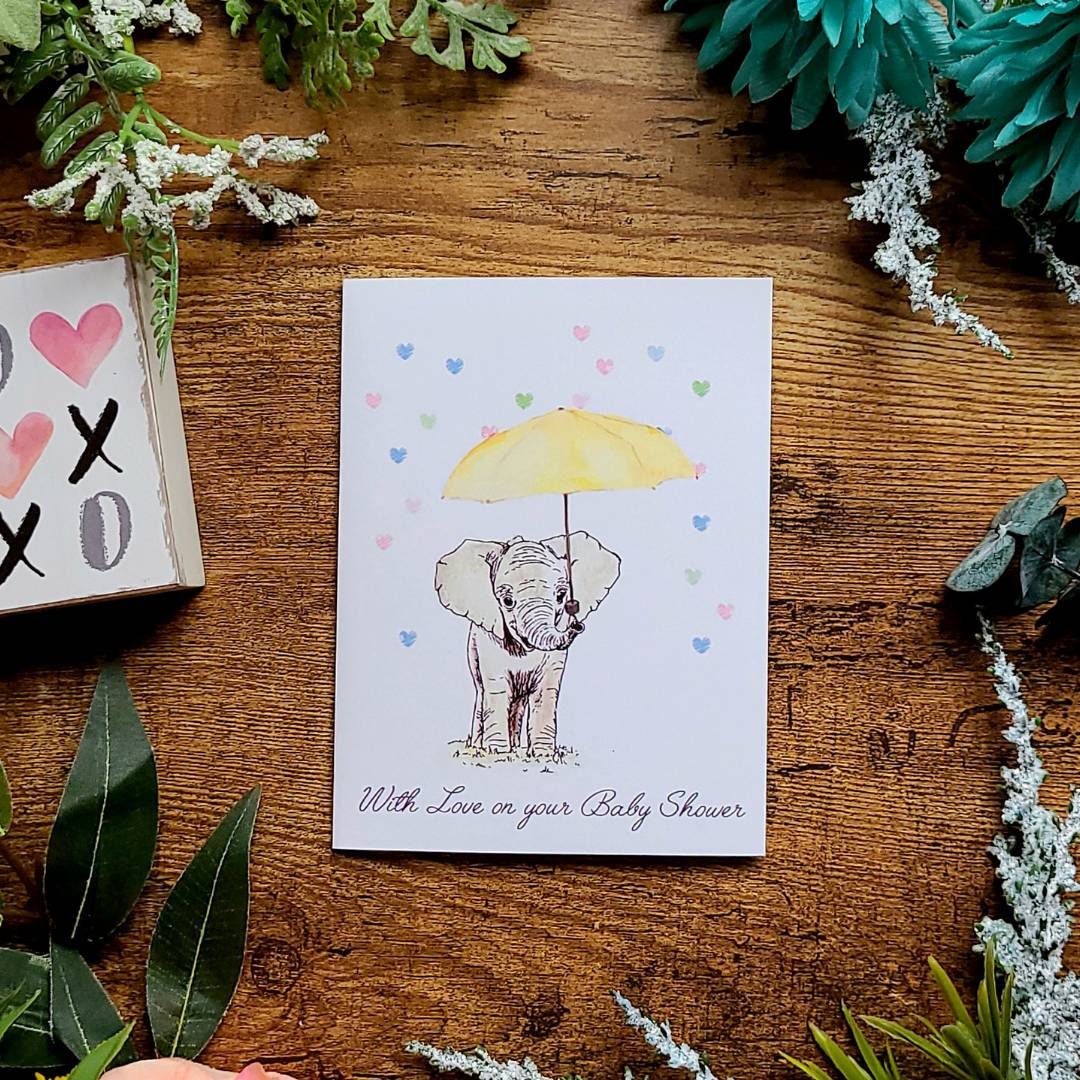 With love on your baby shower, Baby shower card, Neutral baby card, Baby elephant card, New baby congrats card, Welcome baby, Expecting card