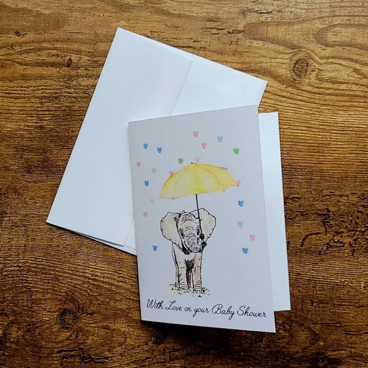 With love on your baby shower, Baby shower card, Neutral baby card, Baby elephant card, New baby congrats card, Welcome baby, Expecting card
