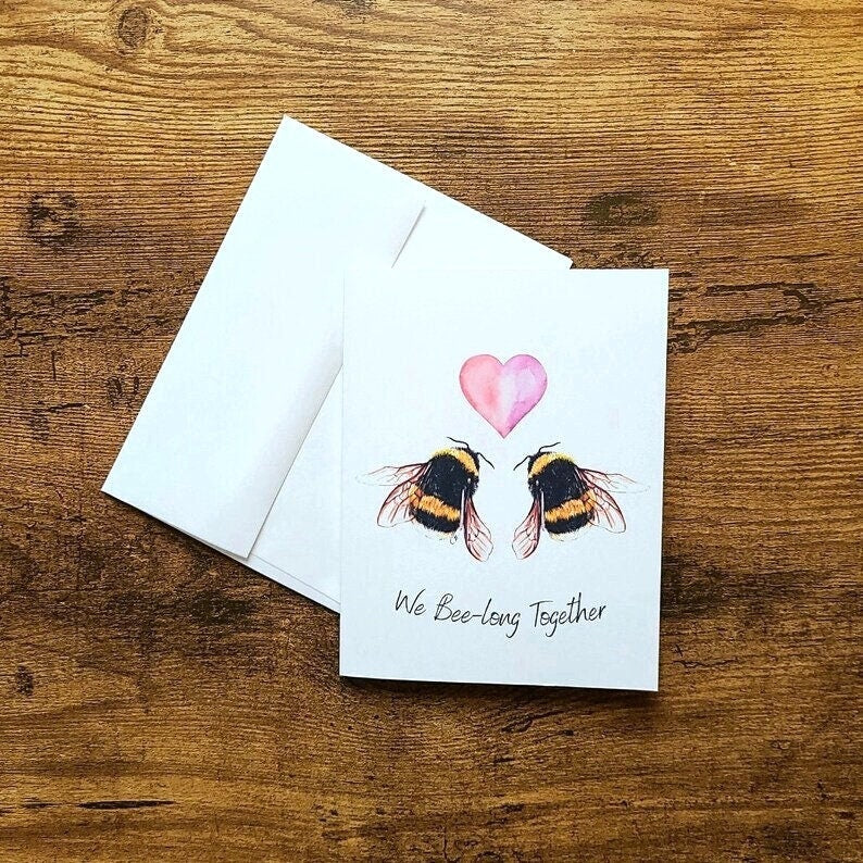 We Bee-long Together Greeting Card, Cute bee lover card, Punny, Funny card for him her, Girlfriend, Boyfriend, Anniversary, Valentines day