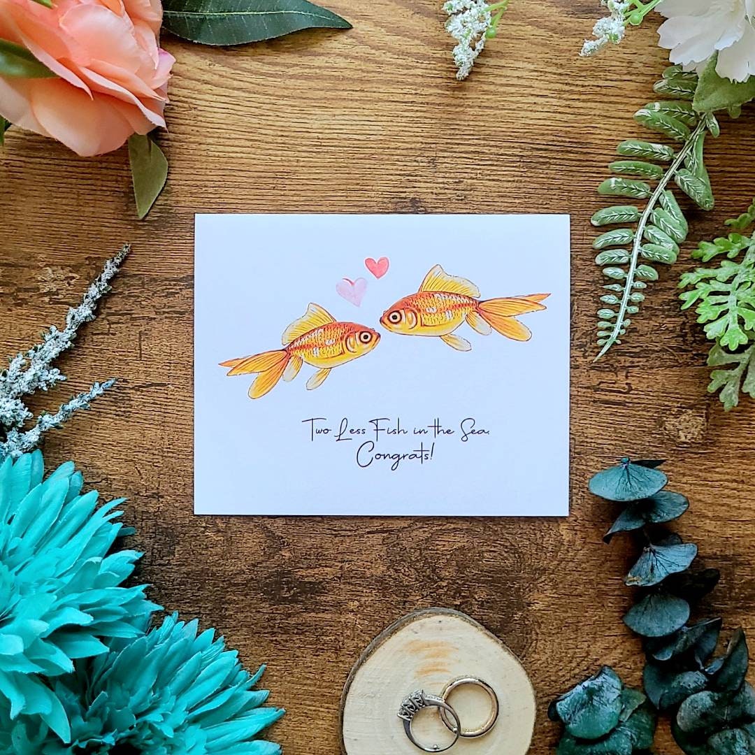 Two less fish in the sea card, Congratulations on your wedding card, Cute wedding card, Engagement card, Card for bride and groom, Love card