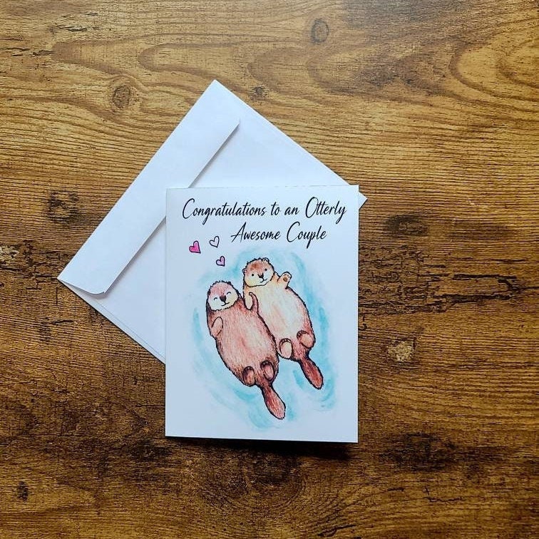 Otter wedding card, Congratulatons to the otterly awesome couple, Otter pun card, Cute wedding card, Animal card, Congrats on your wedding